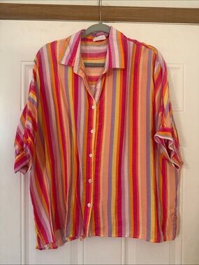 Striped Pink & Orange Beach Coverup Shirt